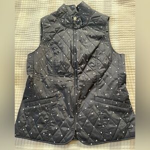 Talbots Black Quilted Vest with White Dots